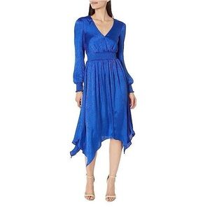 Michael Kors Blue Long Sleeve Midi Dress Smocked Waist Size M